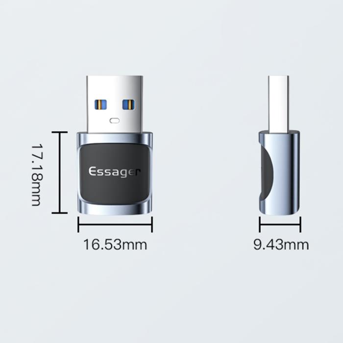 Bild 5, ESSAGER ESSAGER USB-C Hona till USB-A 3.0 Adapter, 5Gbps Blå - Teknikhallen.se