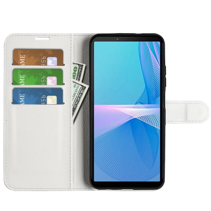 Bild 2,  Sony Xperia 10 IV Fodral Litchi Läder Vit - Teknikhallen.se