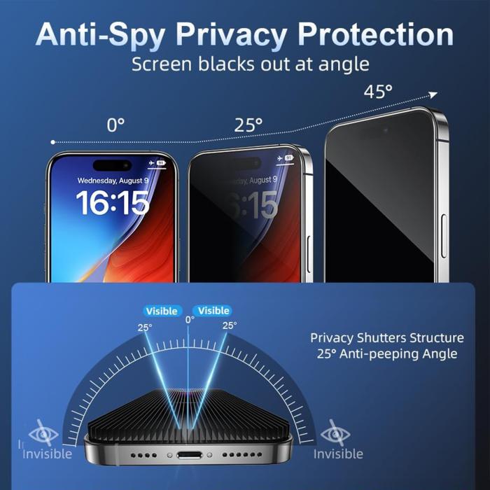 Bild 3,  iPhone 18 Skärmskydd Privacy Heltäckande Svart - Teknikhallen.se