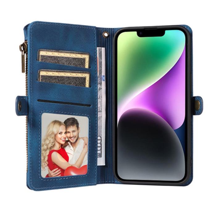Bild 2,  iPhone 15 Plus Fodral RFID Multifunktionell Flerkort Blå - Teknikhallen.se