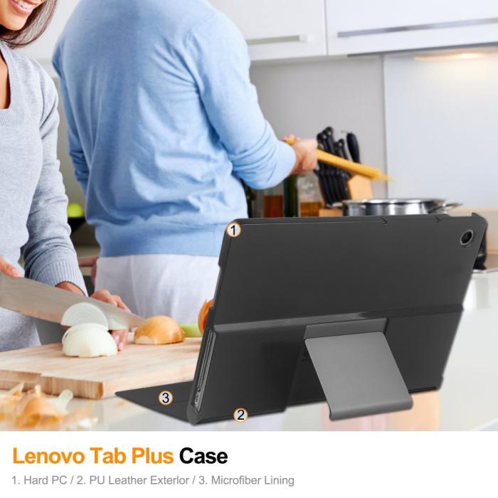 Bild 6,  Lenovo Tab Plus Fodral Läder Svart - Teknikhallen.se
