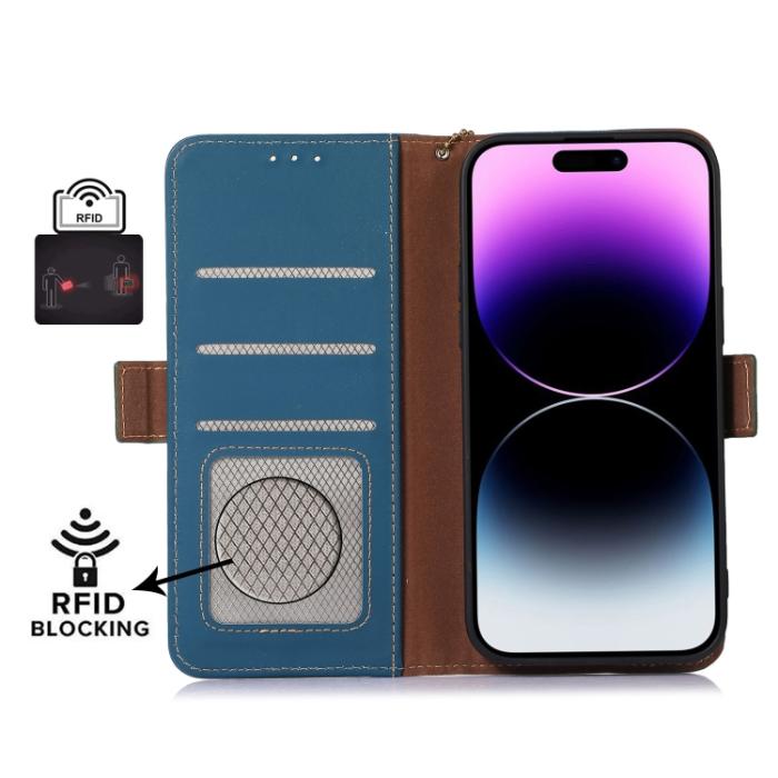 Bild 4,  iPhone 15 Pro Fodral RFID Äkta Läder Blå - Teknikhallen.se