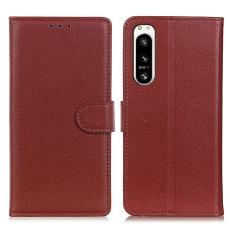  Sony Xperia 5 IV Fodral Litchi L&auml;der Brun - Teknikhallen.se