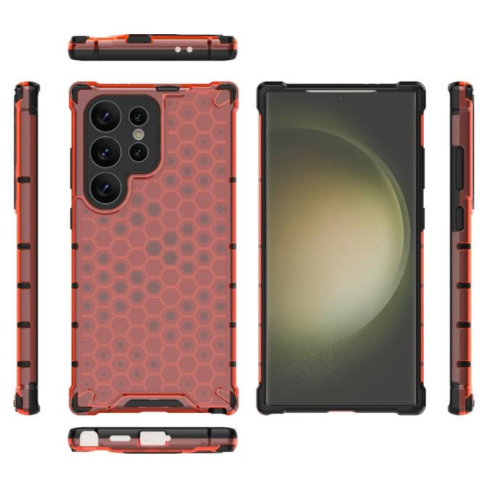 Bild 2,  Galaxy S24 Ultra Skal Honeycomb Shockproof Hybrid Röd - Teknikhallen.se