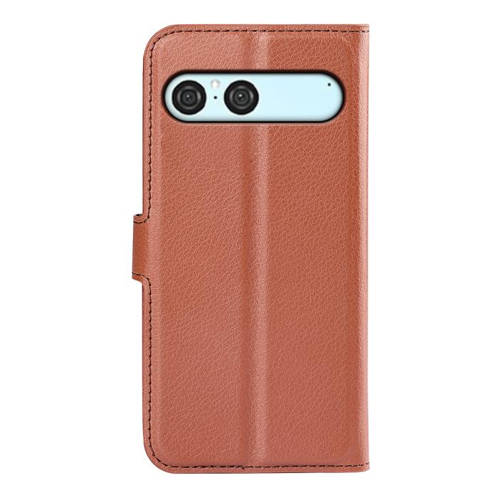 Bild 2,  Sony Xperia 10 VII Fodral Litchi Läder Brun - Teknikhallen.se