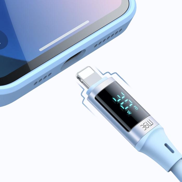Bild 3, MCDODO Mcdodo 36W 1.8m PD USB-C - Lightning LED Silikon Kabel Blå - Teknikhallen.se