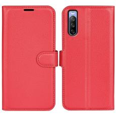  Sony Xperia 10 IV Fodral Litchi L&auml;der R&ouml;d - Teknikhallen.se