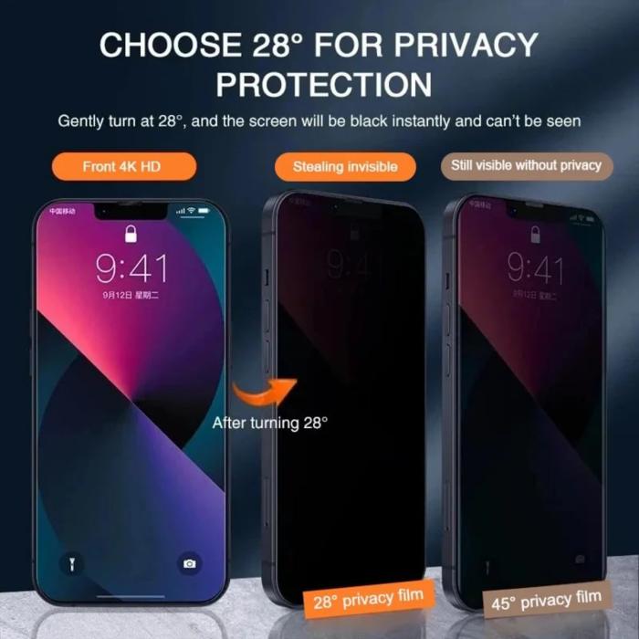 Bild 5,  iPhone 18 Skärmskydd Privacy Heltäckande Svart - Teknikhallen.se