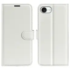  iPhone 17e / 16e Fodral Litchi L&auml;der Vit - Teknikhallen.se