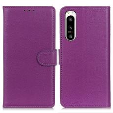  Sony Xperia 5 IV Fodral Litchi L&auml;der Lila - Teknikhallen.se