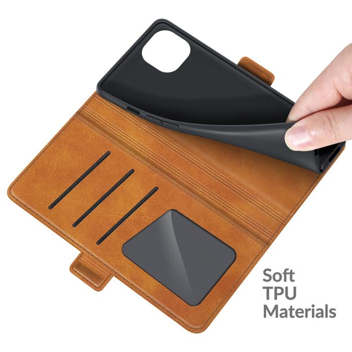 Bild 4,  iPhone 13 Mini - Fodral Med Magnetisk Stängning - Ljus Brun - Teknikhallen.se