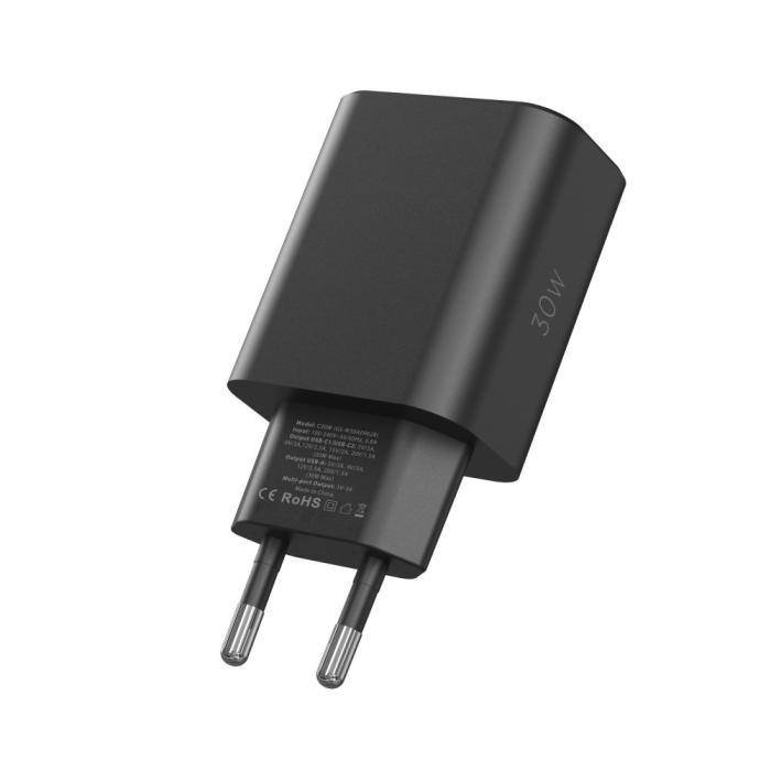 Bild 4, Tech-Protect Tech-Protect 30W PD/QC Väggladdare 2x USB-C 1x USB-A Svart - Teknikhallen.se