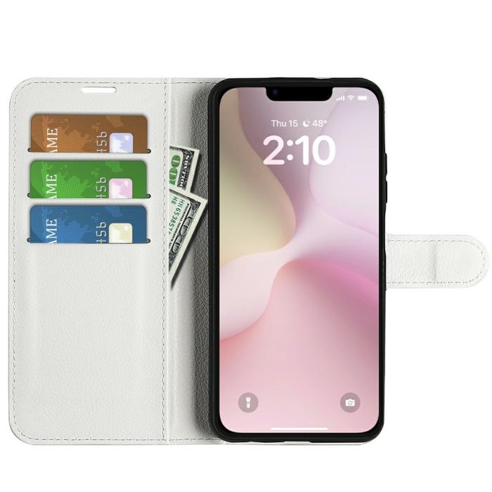 Bild 2,  iPhone 17e / 16e Fodral Litchi Läder Vit - Teknikhallen.se