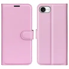  iPhone 17e / 16e Fodral Litchi L&auml;der Ljus Rosa - Teknikhallen.se