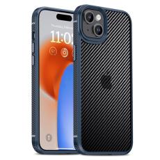 IPAKY IPAKY iPhone 15 Plus Skal Hybrid Kolfiber Textur Bl&aring; - Teknikhallen.se