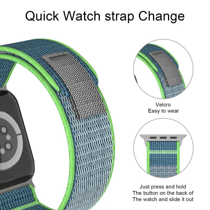 Bild 5, ColorPop Apple Watch 42/44/45/46/49 mm Armband Nylon Trail Loop Blå/Grön - Teknikhallen.se