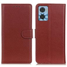  Motorola Moto E22i Fodral Litchi L&auml;der Brun - Teknikhallen.se