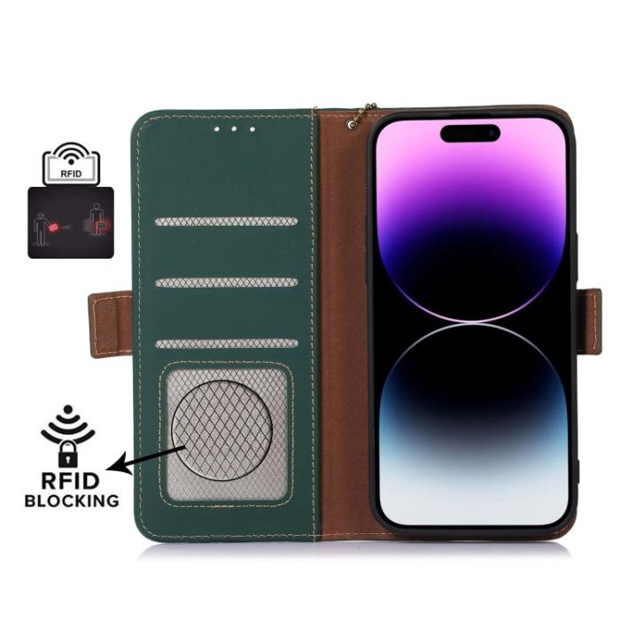 Bild 4,  iPhone 15 Pro Fodral RFID Äkta Läder Grön - Teknikhallen.se