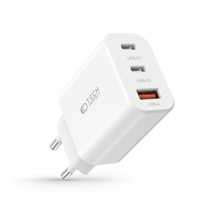 Bild 2, Tech-Protect Tech-Protect 30W PD/QC Väggladdare 2x USB-C 1x USB-A Vit - Teknikhallen.se