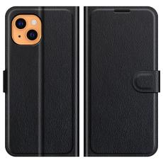  iPhone 13 Fodral Litchi L&auml;der Svart - Teknikhallen.se
