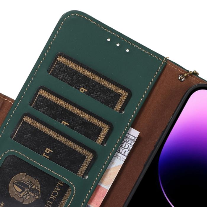 Bild 6,  iPhone 15 Pro Fodral RFID Äkta Läder Grön - Teknikhallen.se