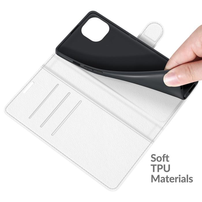 Bild 4,  iPhone 13 Mini - Litchi Skin Läder Fodral - Vit - Teknikhallen.se