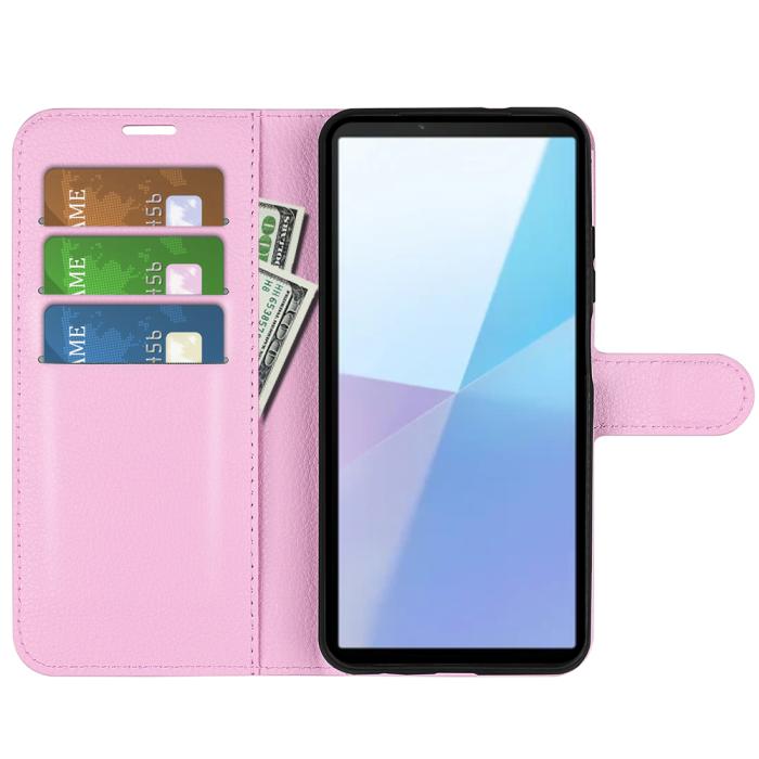 Bild 5,  Sony Xperia 10 VII Fodral Litchi Läder Ljus Rosa - Teknikhallen.se