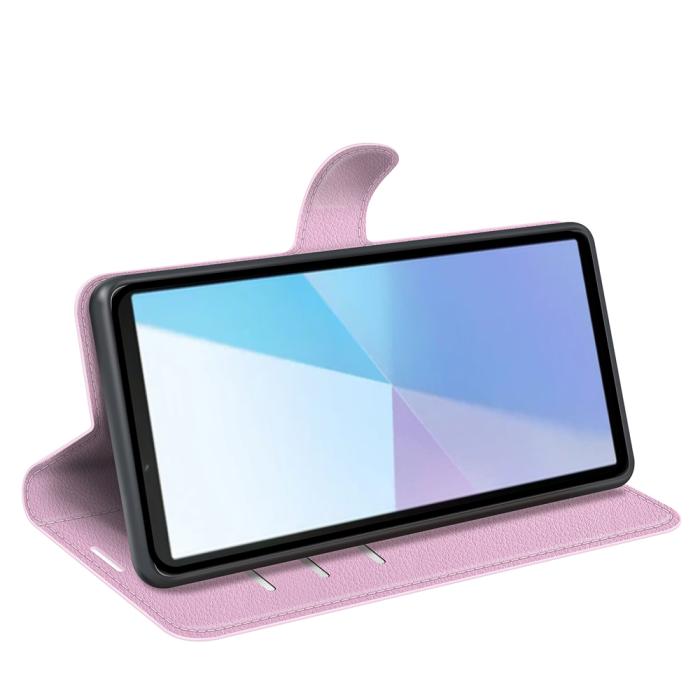 Bild 6,  Sony Xperia 10 VII Fodral Litchi Läder Ljus Rosa - Teknikhallen.se