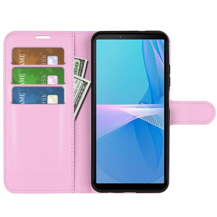 Bild 2,  Sony Xperia 10 IV Fodral Litchi Läder Ljus Rosa - Teknikhallen.se