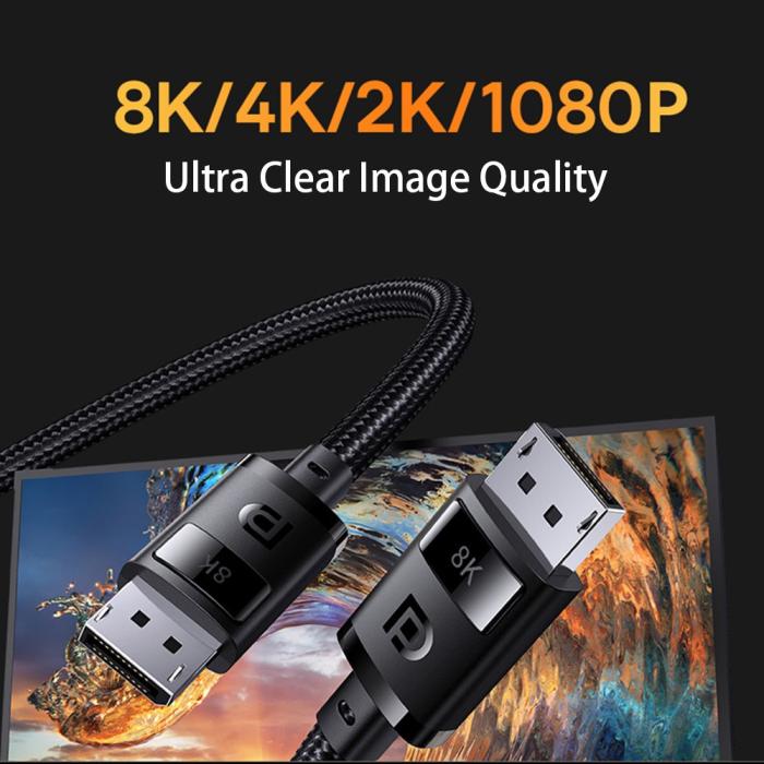 Bild 2, BASEUS Baseus DP DisplayPort Hane Kabel 2m, 8K Stöd Svart - Teknikhallen.se