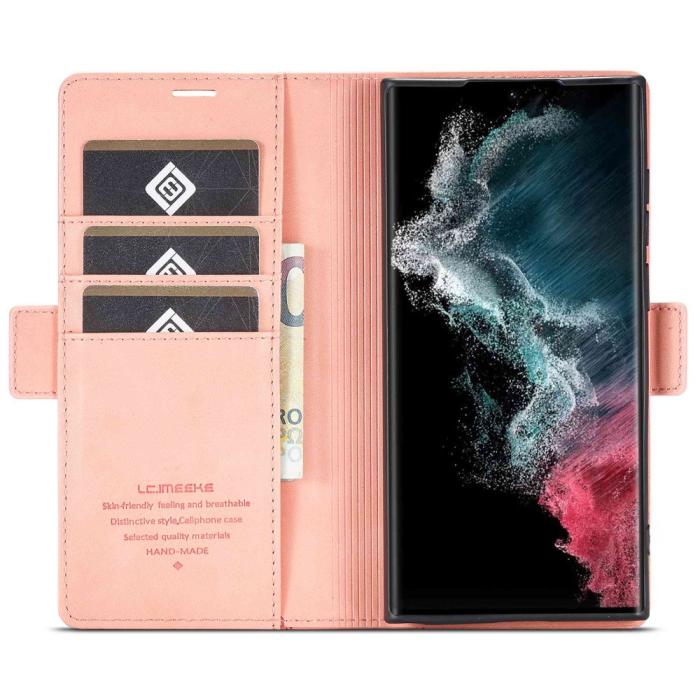 Bild 2, LC.IMEEKE LC.IMEEKE Samsung Galaxy S23 Ultra Flip Fodral Läder Rosa - Teknikhallen.se