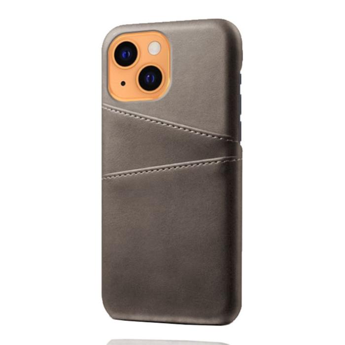 Bild 2, KSQ iPhone 13 Mini - KSQ Läder Skal Med Kortfack - Grå - Teknikhallen.se