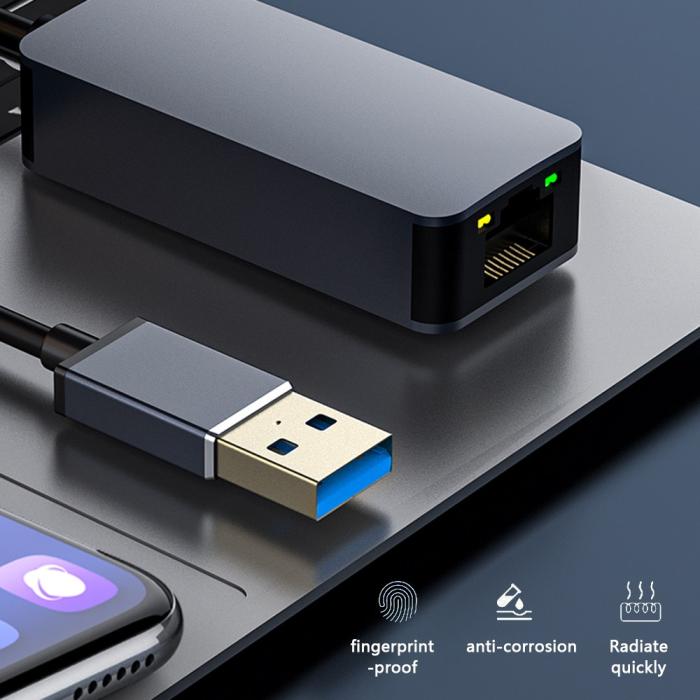 Bild 3,  USB-A - RJ45 Nätverksadapter Grå - Teknikhallen.se