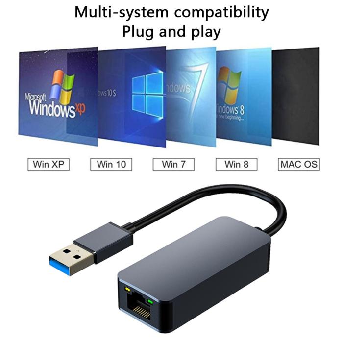 Bild 6,  USB-A - RJ45 Nätverksadapter Grå - Teknikhallen.se