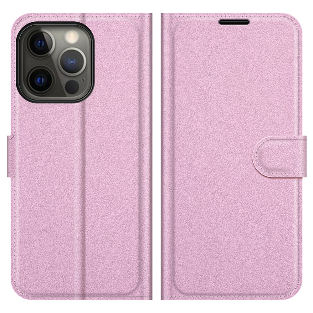  iPhone 13 Pro Max Fodral Litchi Läder Ljus Rosa - Teknikhallen.se