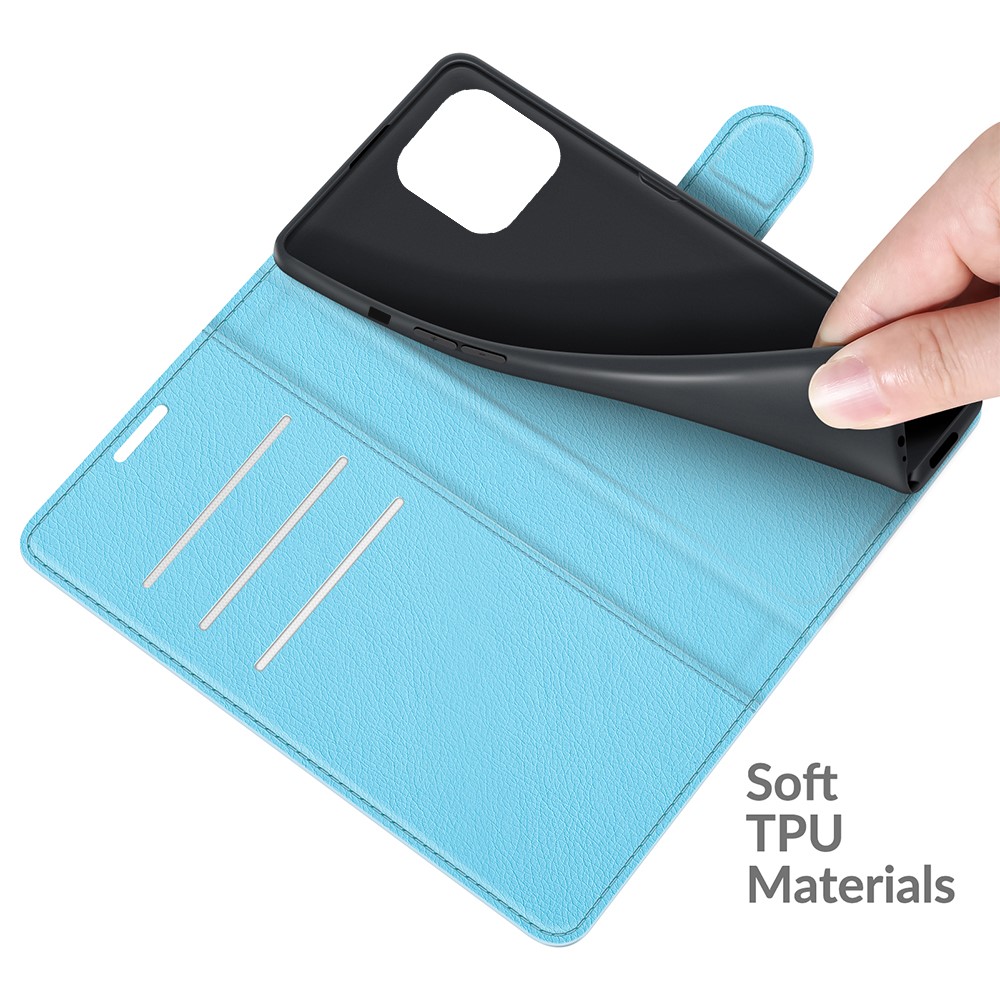  iPhone 13 Pro Fodral Litchi Läder Ljus Blå - Teknikhallen.se