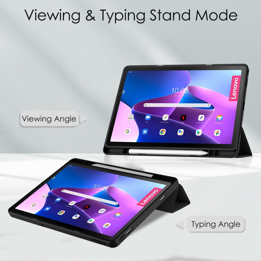  Lenovo Tab M10 Plus Gen 3 Fodral Tri-Fold Hybrid Svart - Teknikhallen.se