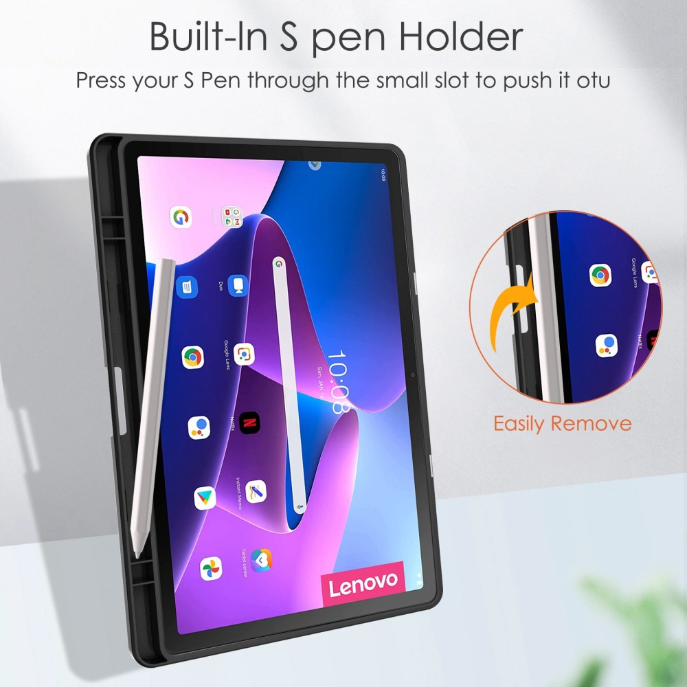  Lenovo Tab M10 Plus Gen 3 Fodral Tri-Fold Hybrid Svart - Teknikhallen.se