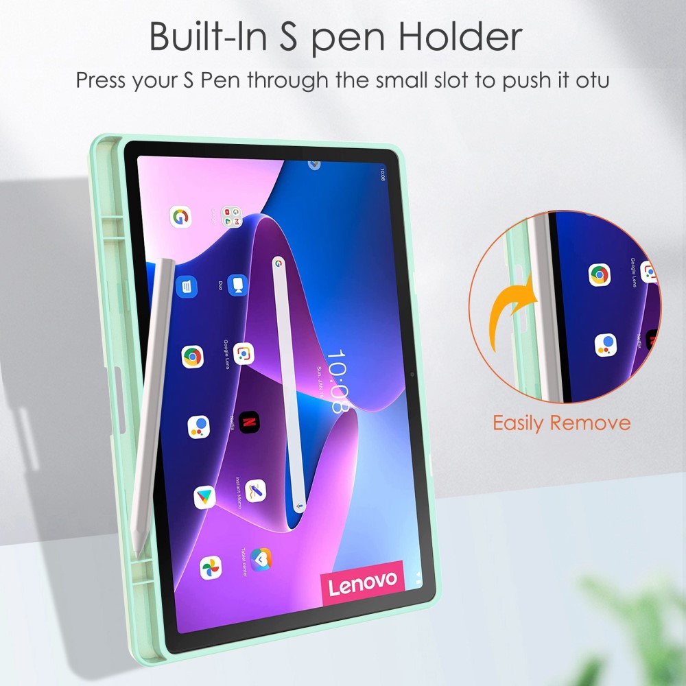  Lenovo Tab M10 Plus Gen 3 Fodral Tri-Fold Hybrid Grön - Teknikhallen.se