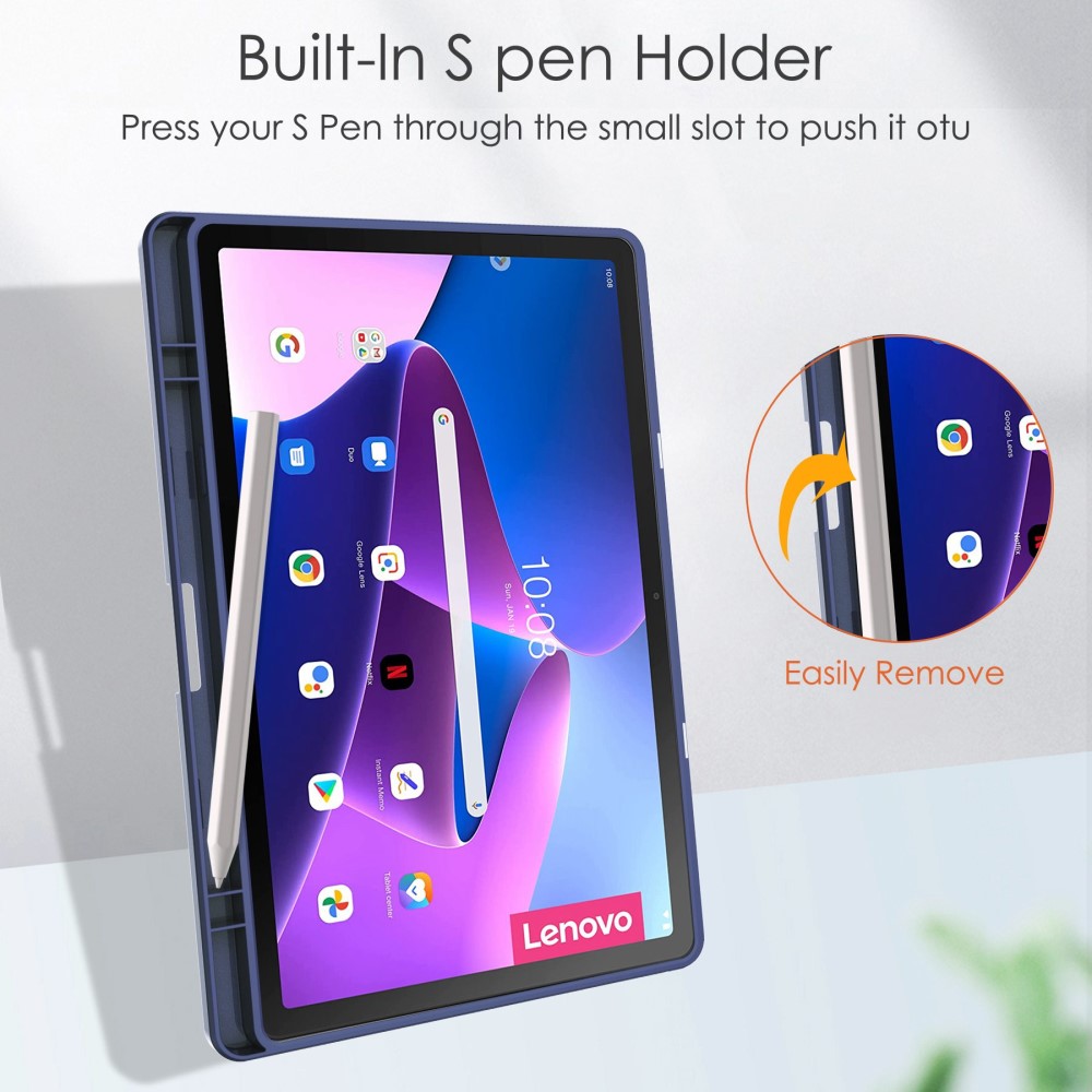  Lenovo Tab M10 Plus Gen 3 Fodral Tri-Fold Hybrid Mörk Blå - Teknikhallen.se