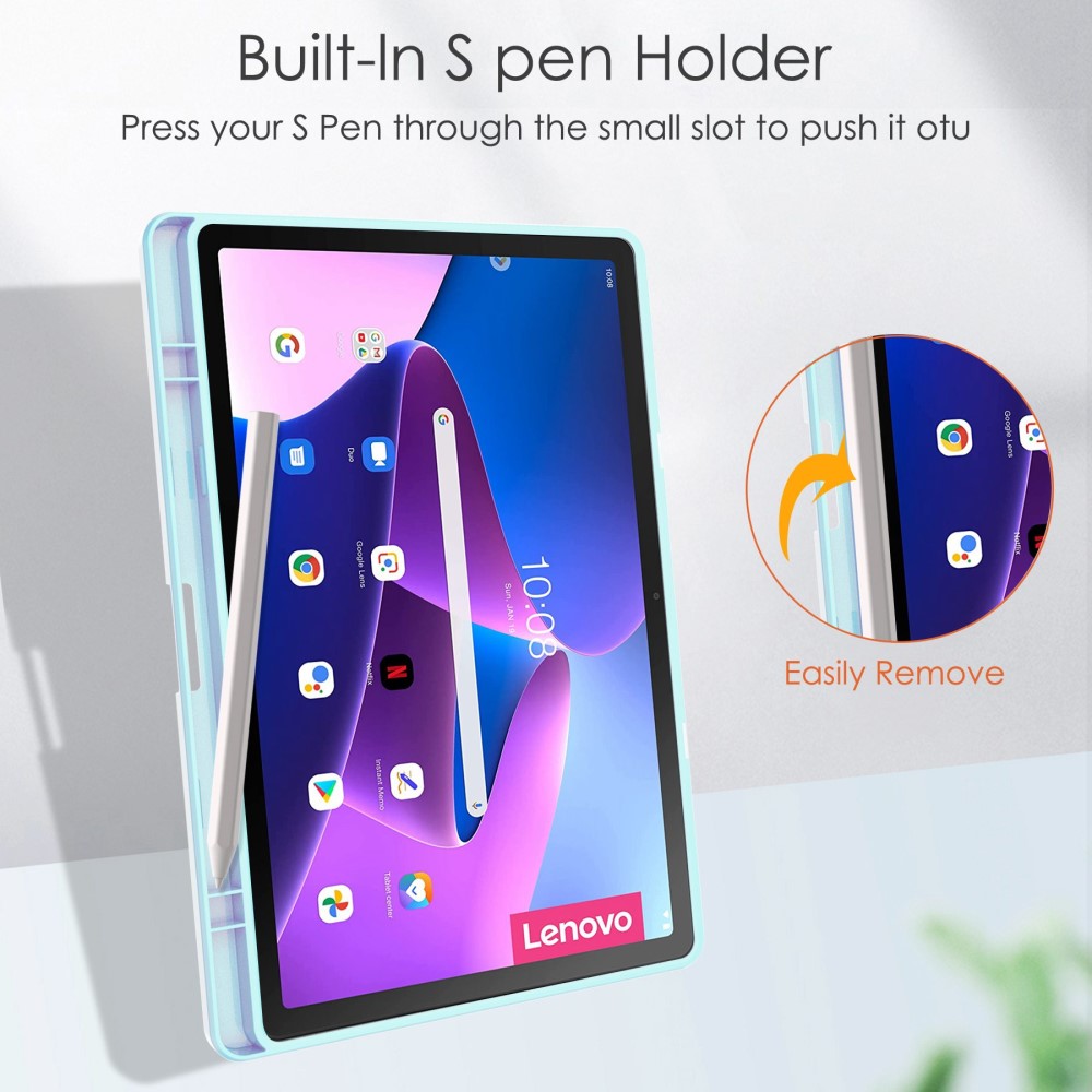  Lenovo Tab M10 Plus Gen 3 Fodral Tri-Fold Hybrid Ljus Blå - Teknikhallen.se