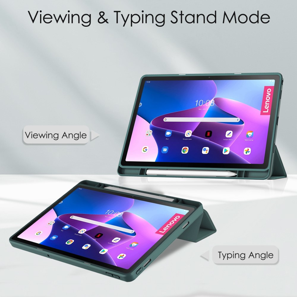  Lenovo Tab M10 Plus Gen 3 Fodral Tri-Fold Hybrid Mrk Grn - Teknikhallen.se