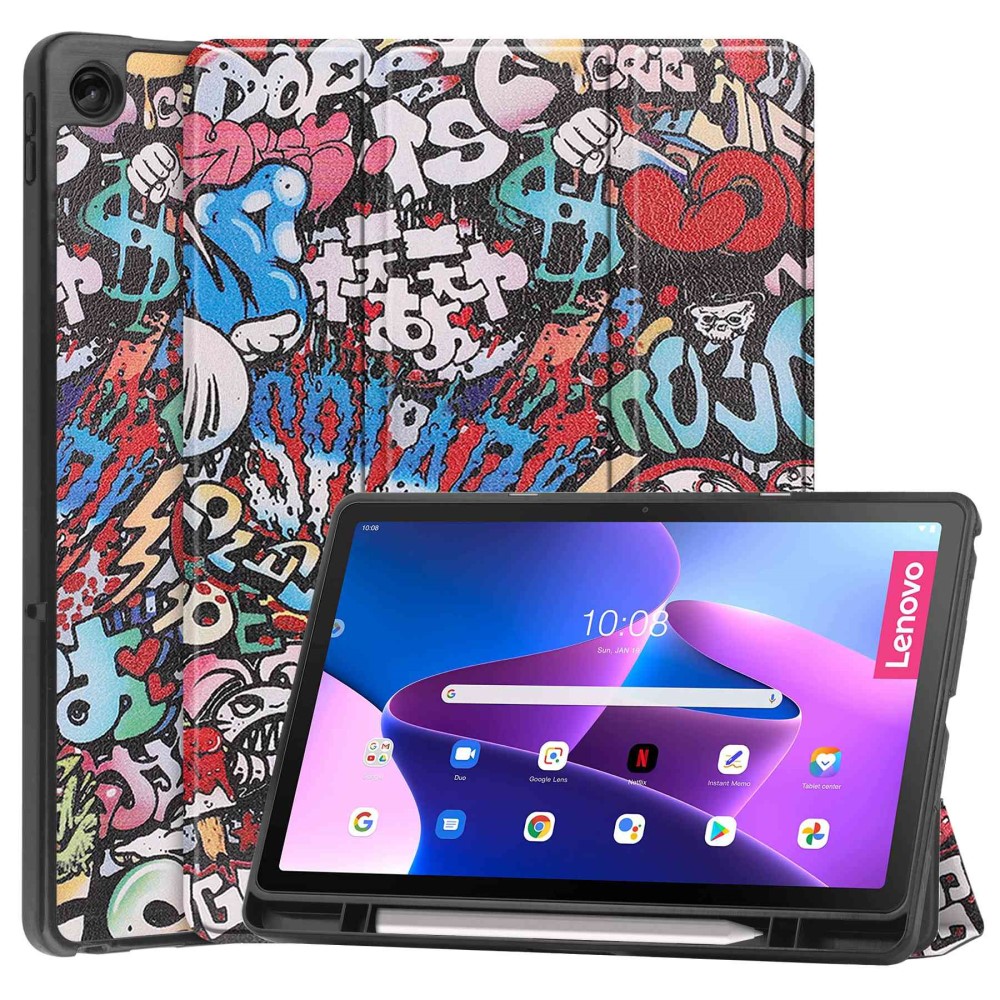  Lenovo Tab M10 Plus Gen 3 Fodral Tri-Fold Grafitti - Teknikhallen.se