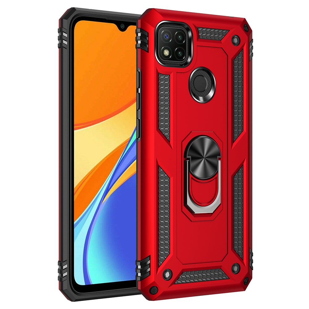  Xiaomi Redmi 9C Skal Ring Shockproof Röd - Teknikhallen.se