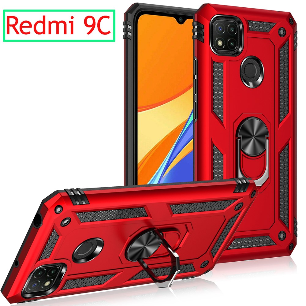  Xiaomi Redmi 9C Skal Ring Shockproof Röd - Teknikhallen.se