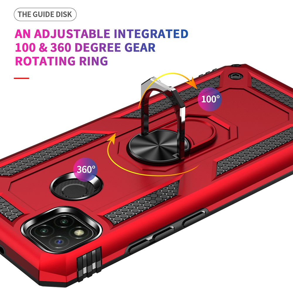  Xiaomi Redmi 9C Skal Ring Shockproof Röd - Teknikhallen.se