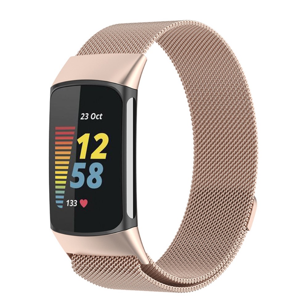  Fitbit Charge 6 / 5 Metall Armband Milanese Loop Champagne Guld - Teknikhallen.se