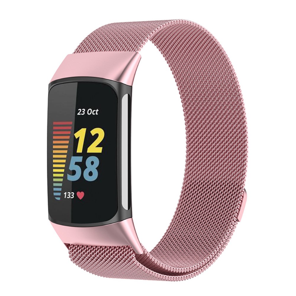  Fitbit Charge 6 / 5 Metall Armband Milanese Loop Rosa - Teknikhallen.se