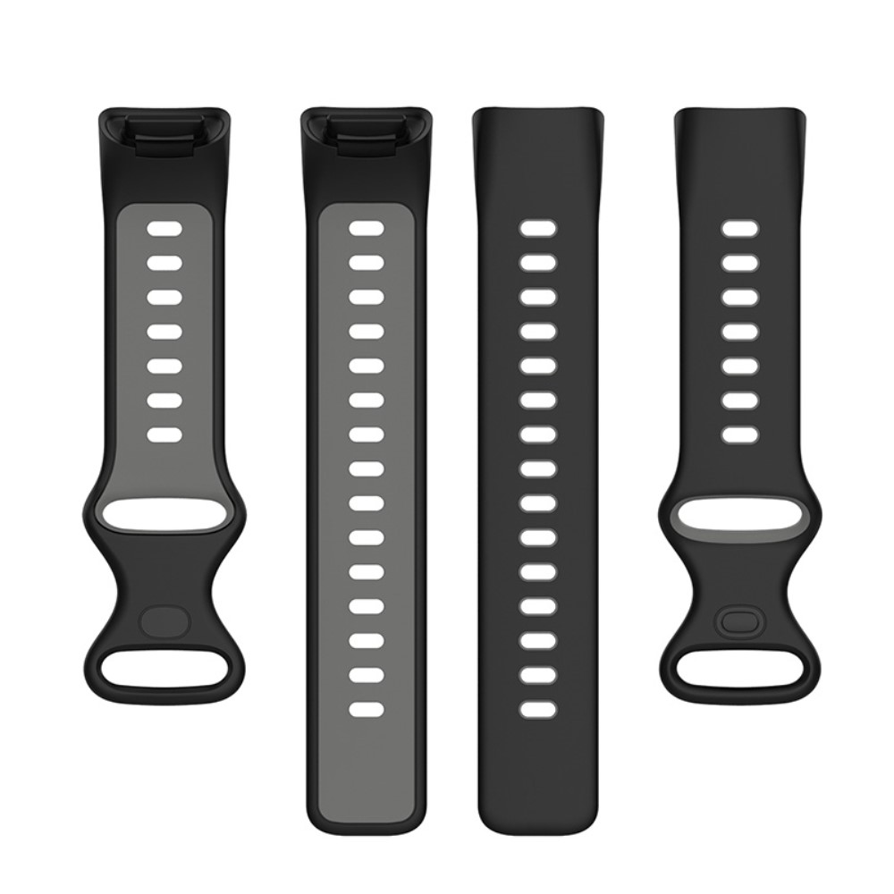 Fitbit Charge 6 / 5 Armband Silikon Tvfrgat Svart/Gr - Teknikhallen.se