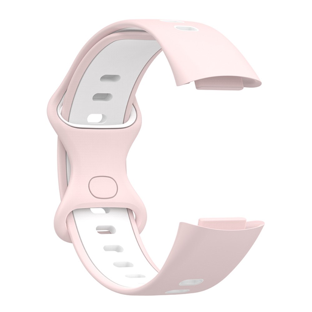  Fitbit Charge 6 / 5 Armband Silikon Tvfrgat Rosa/Vit - Teknikhallen.se